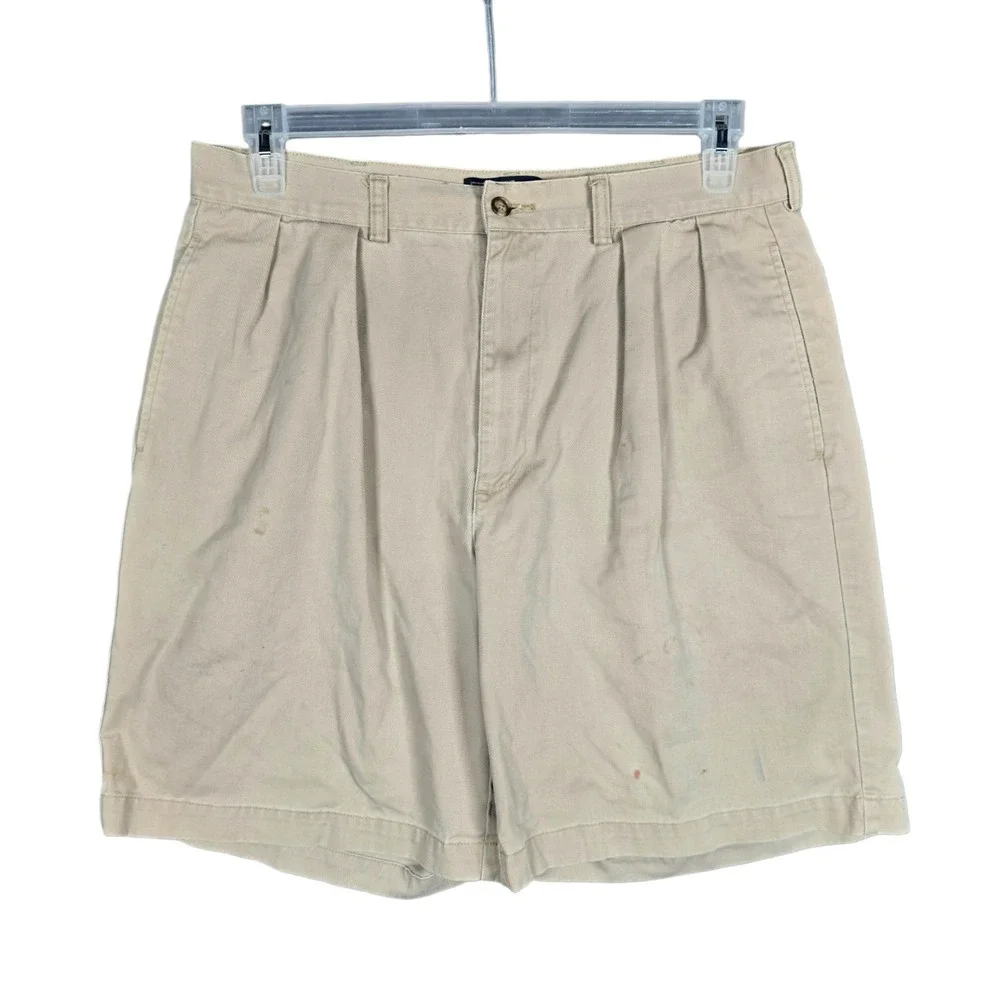 Vintage Polo Ralph Lauren Tyler Shorts Mens 34 Beige Short Pleated Cotton Preppy